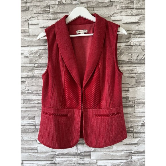 Coldwater Creek Womens Size Small Red Herringbone Vest Shirt Top Clasp Closure - Picture 1 of 9